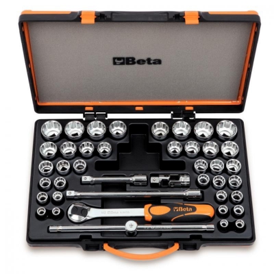 Bộ khẩu ngắn và tay vặn 1/2", 42 chi tiết (37 khẩu và 5 phụ kiện, có vali) hãng Beta