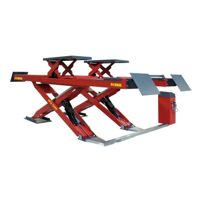 Cầu nâng cắt kéo kiểm tra góc đặt bánh xe 4,3 Tấn, lắp chìm, 3 pha, màu đỏ (bao gồm đĩa lái Italy và bộ phụ kiện) hãng Corghi