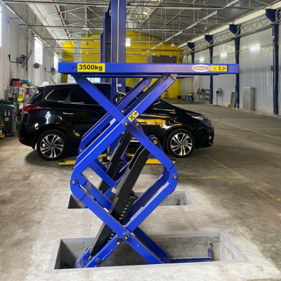 Cầu nâng cắt kéo nâng bụng 3.5 tấn, lắp chìm chuyên bảo dưỡng nhanh hãng Koisu Model: GC-3.5SB